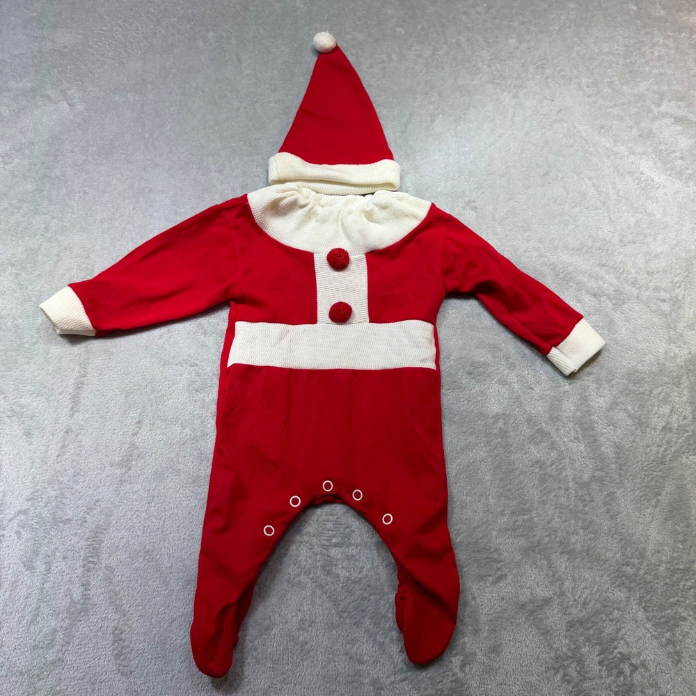 Rare Vintage Red Baby Footed Sleeper Romper with Hat 1970 up to 18 lbs Christmas